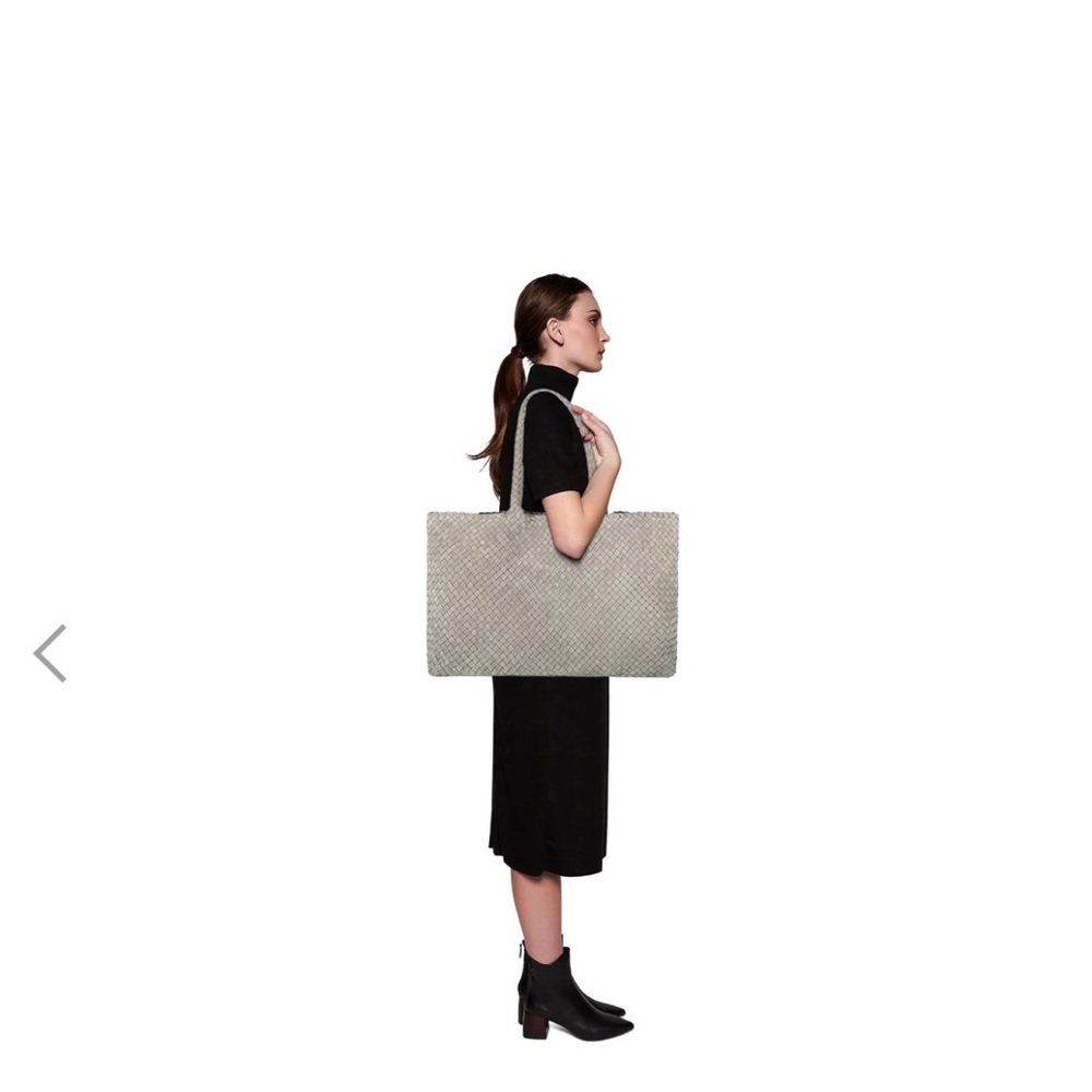 Milaner The Travel Elena Woven Handbag in Taupe Suede
